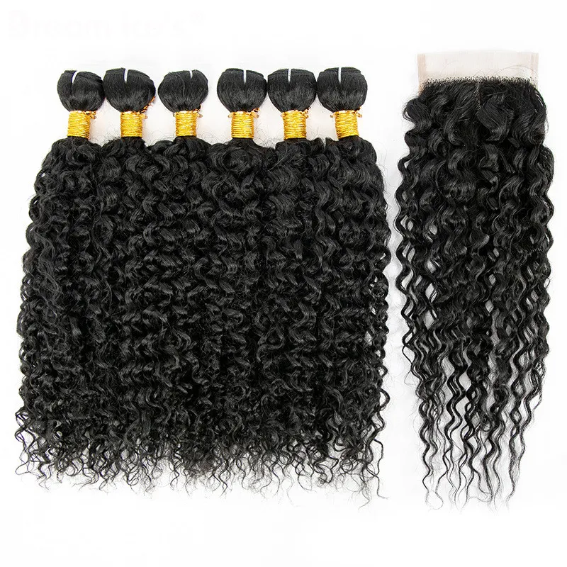 Wig Human Hair Mixed 7-piece Small Curly Curtain Hair Block Set - 18Inch16Inch