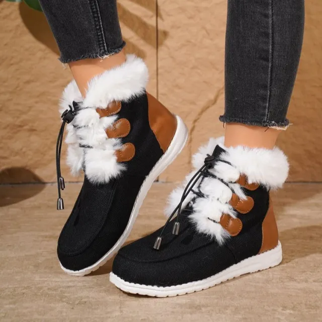 Fashion Round Toe Snow Boots Winter Warm Plush Flat Cotton Shoes Versatile Simple Short Boot For Women Black - Shop at LoveMi