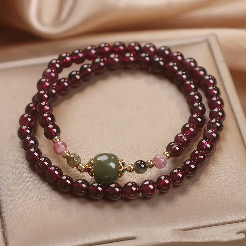 Women's Multi-layer Natural Garnet Beaded Bracelet