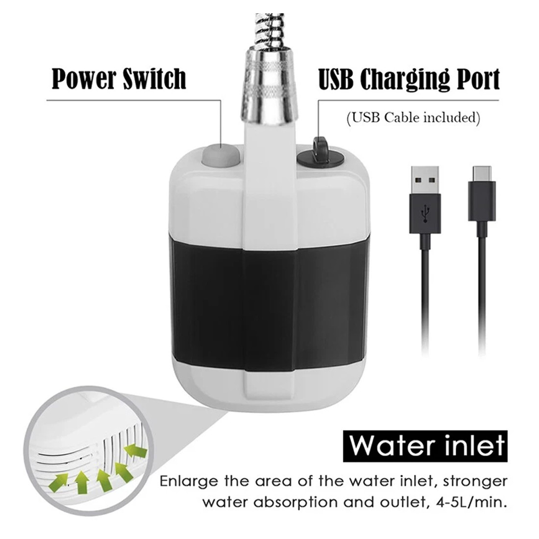 Portable Camping Shower USB Rechargeable Electric Shower For Garden Outdoor