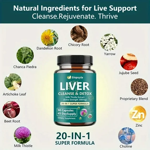 Liver Support Supplement 20-in-1 Detox Formula - Extra Strength Milk Thistle 300mg, 90 Capsules — view 3