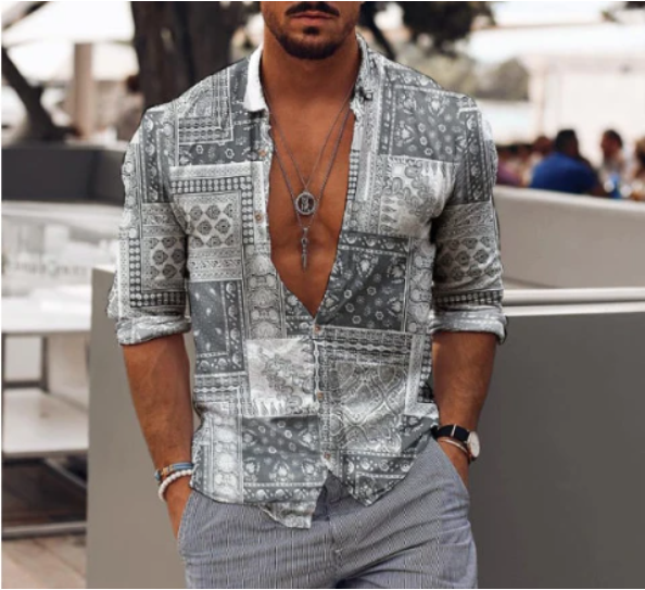 Men's Lapel Casual Holiday Romantic Floral Print Men's Shirt