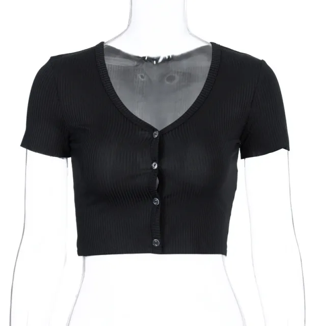Brandy Sexy Women's Button Knit Short Sleeves Black - Shop at LoveMi