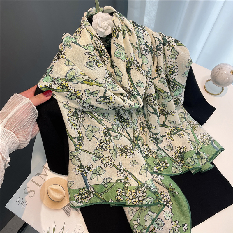 Printed Butterfly Temperament Elegant Scarf Cotton And Linen