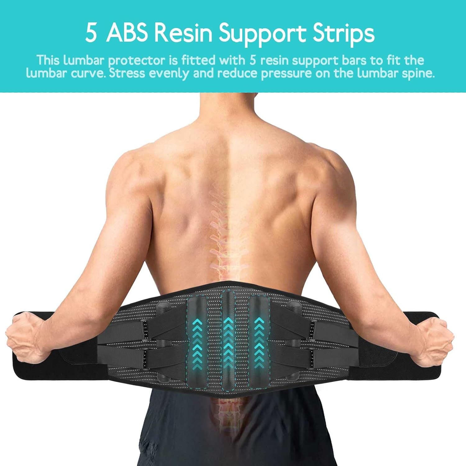 Lower Back Pain Relief Brace with 5 Pads. Back Brace for Lower Back Pain Relief, Lumbar Support Belt for Men and Women with 5 Lumbar Pads, Breathable and Adjustable Lumbar Lower Back Support Belt. Choose Your Size - Pay attention to measure your waist at 