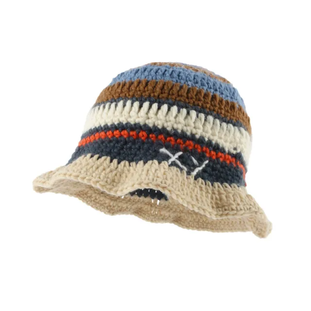 Small Hand Hook Color Stripe Wool Fisherman Hat Children Blue Beige Contrast - Shop at LoveMi