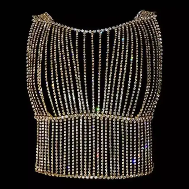Europe And America Rhinestone Fringed Top Body Chain Bra - Shop at LoveMi