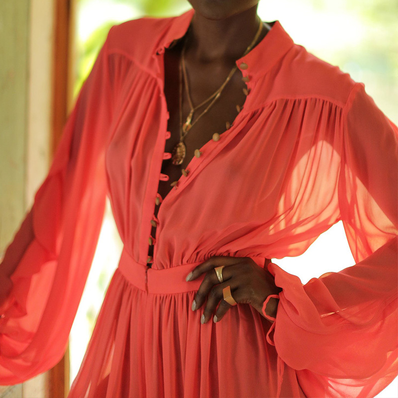 Ladies Long Sleeve Chiffon Wide Leg Jumpsuit