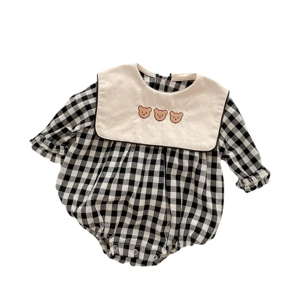 New Plaid Long-sleeved Bag Fart Romper Men And Women