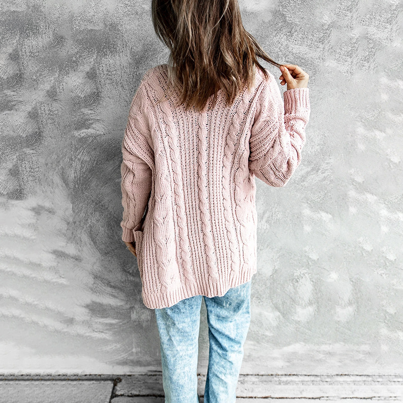 Solid Color Long-sleeved Loose Mid-length Sweater Wool