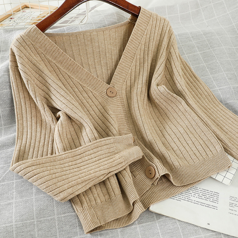 Stripe V-neck Loose Long Sleeve Knit Top