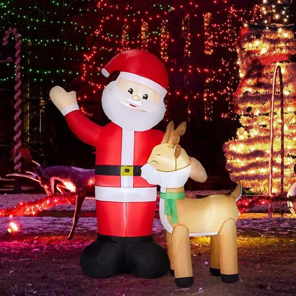 6.3FT Lighted Christmas Inflatable Decoration, Inflatable Santa And Reindeer, Funny Blow Up Yard Decorations With Built in LED Lights For Holiday P... Default Title - Shop at LoveMi