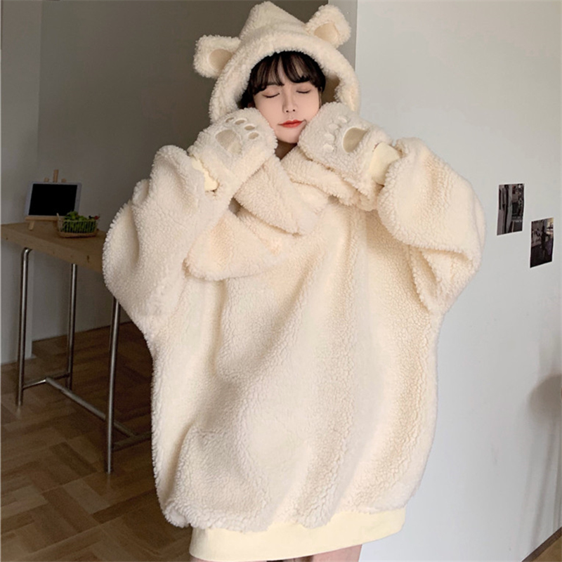 Women's Bear Ears Lamb Fleece Loose Sweatshirt