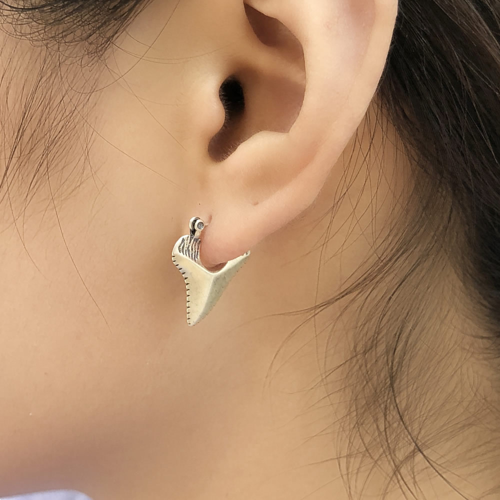 Title 3, 925 Silver Punk Vintage Triangle Shark Earrings...