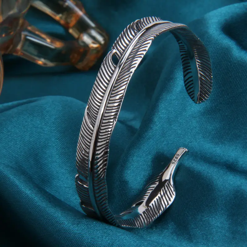 Feather Bracelet Fashion Retro Personality Light Luxury Men's Silver Bracelet