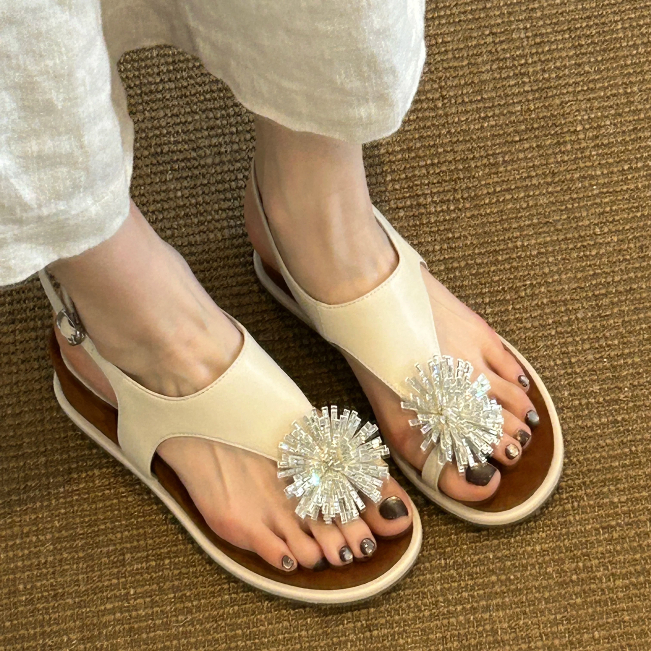 Women's Fairy Style Rhinestone Decor Toe Post Flip Flops, 2026 New Summer Flat Vacation Beach Slides For Outdoor Wear product image