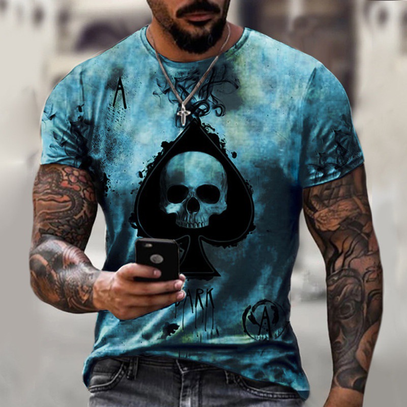 Title 2, 3D Print Skull Spades T-Shirt voor heren, stree...