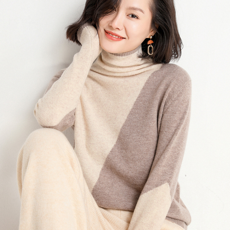 Knitted Color Matching High Collar With Loose And Large Size