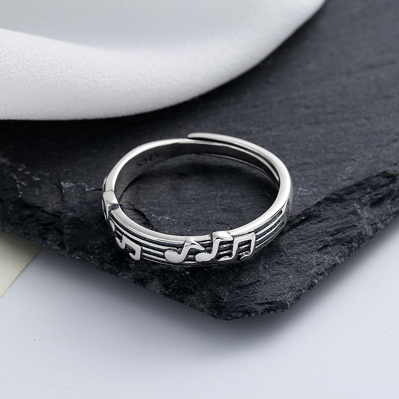 S925 Sterling Silver Musical Note Five-line Music Score Ring