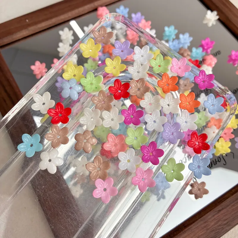 Solid 5-Petal Acrylic Flower Beads, Mini Opaque