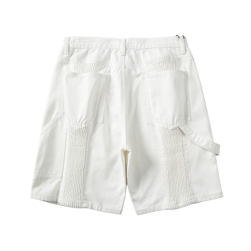 Pleated Panel Ribbon Cargo Denim Shorts