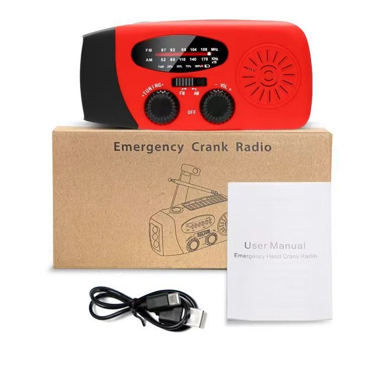 Red Solar Radio 2000mAh Plastic Full Band Radio With USB Port & Built-in Speaker
