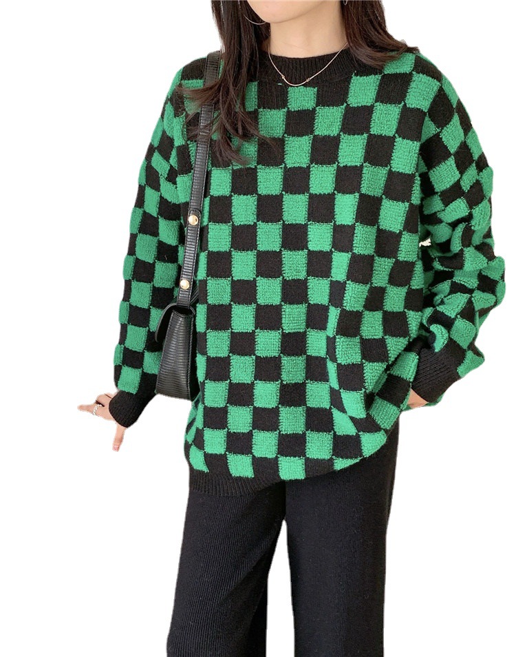 Creative Fashion Women's Checkerboard Pullover Sweater