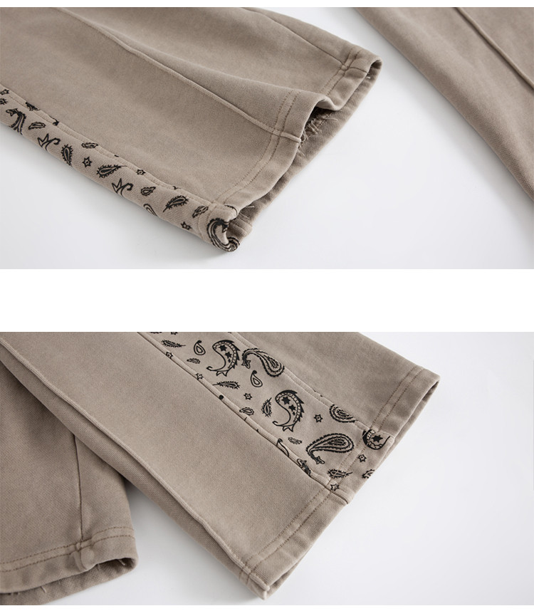 Side Cashew Trousers Drawstring Wash Water Distressed Trousers Loose Straight Leg