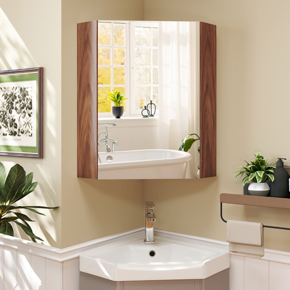 Corner Medicine Cabinet With Mirror With Open Mirror Door And Adjustable Shelf 4
