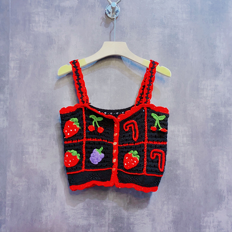 Fruit Letter Pattern Knitted Halter Top