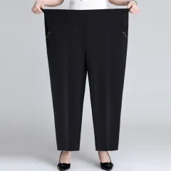 Loose Plus Size Middle-aged And Elderly Female Grandma Outfit High-waist Trousers - Black - View 1