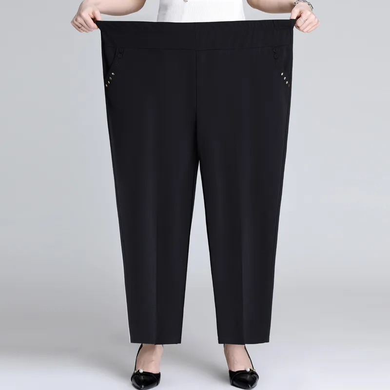 Loose Plus Size Middle-aged And Elderly Female Grandma Outfit High-waist Trousers - Black
