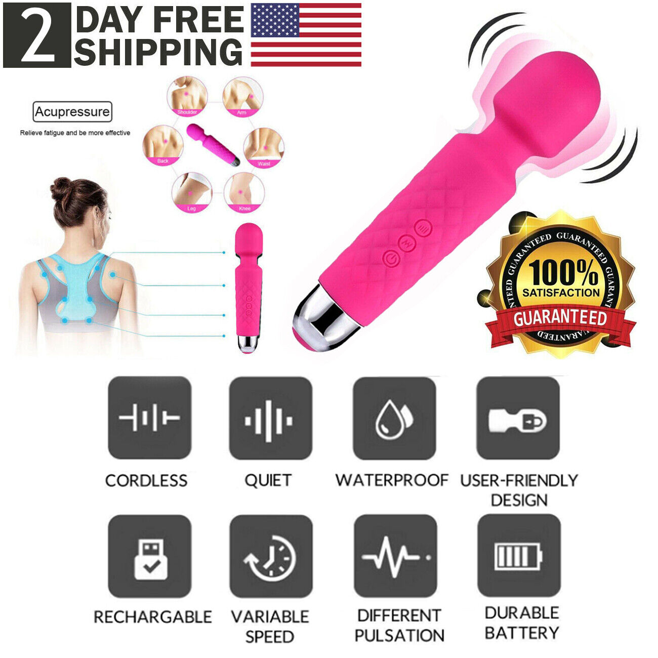 20 Speed Handheld Massager Wand Vibrating Massage Magic Full Body Therapy Motor