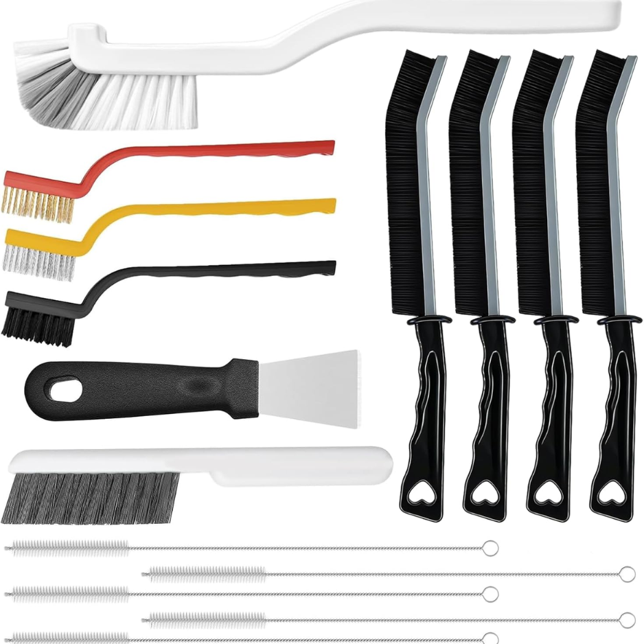 15-Piece Crevice Cleaning Brush Set - Hard Bristle Scrub Tool For Grout, Windows & Corners