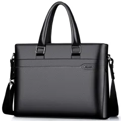 Horizontal Briefcases The First Layer Of Cowhide Business Leather - Black - View 1