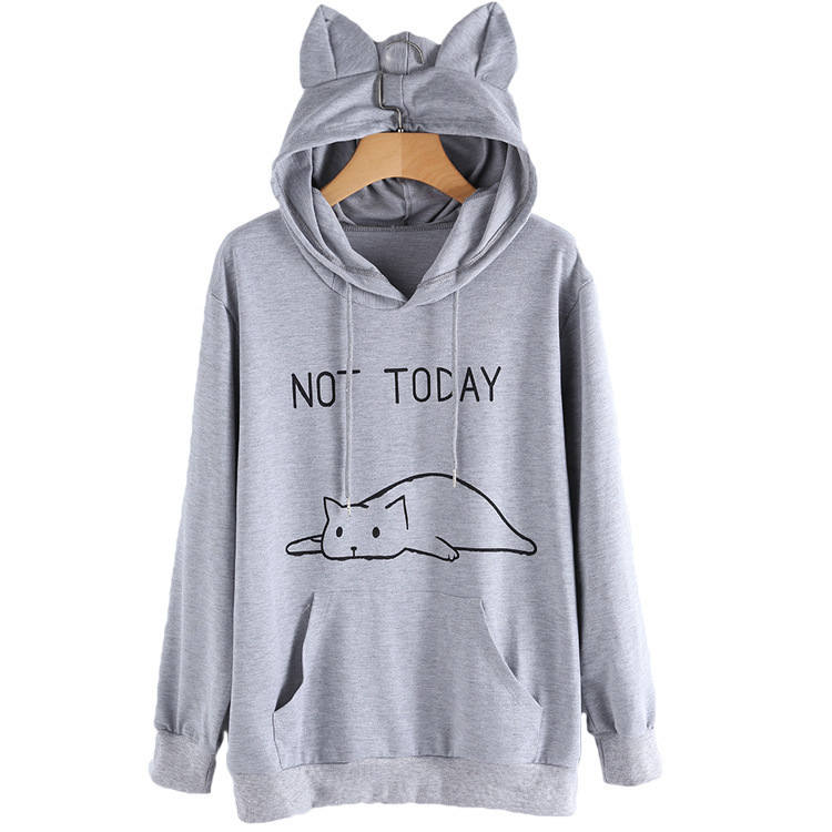 Title 2, Loose cat print hooded women