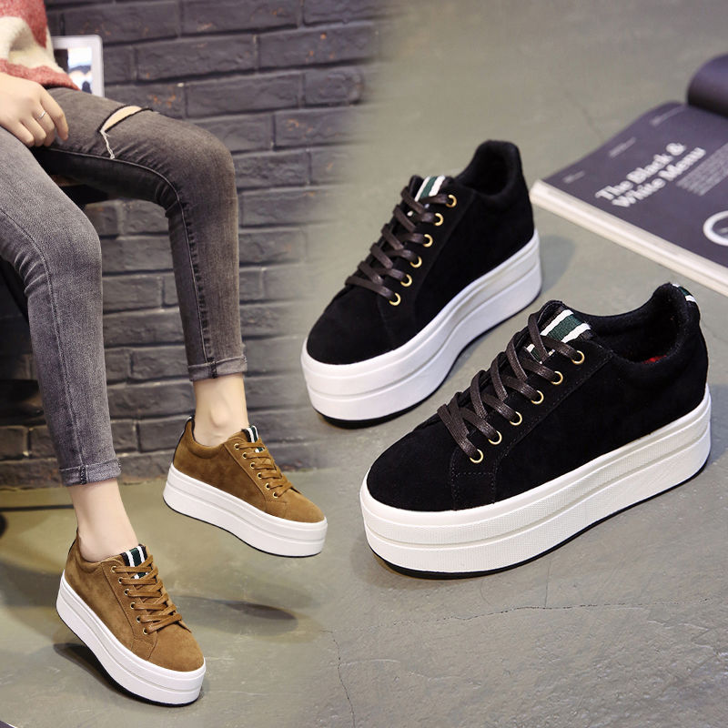 Muffin Women's Thick Sole New Frosted Lace-up Casual Shoes