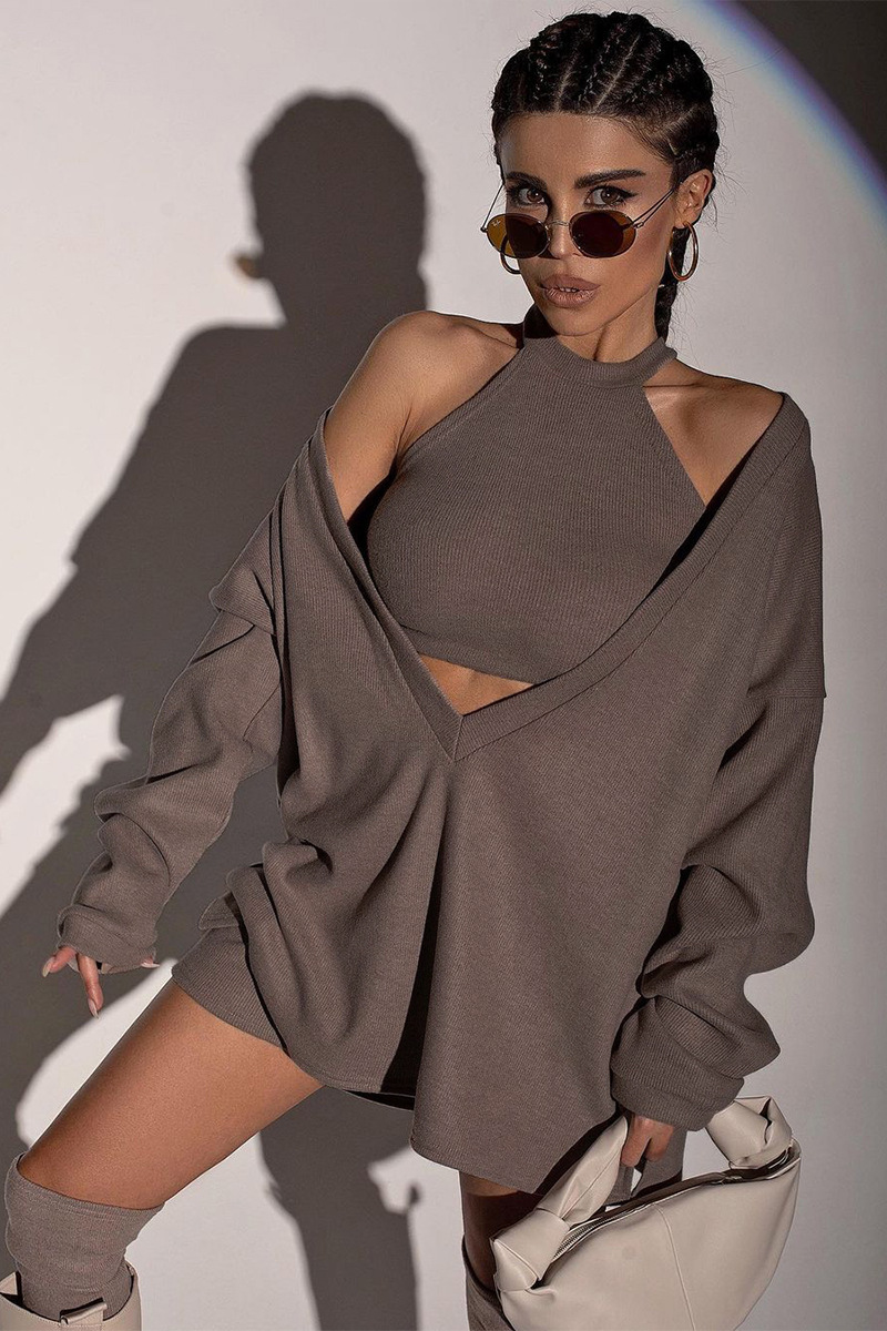 Sexy Long-sleeved Loose Pullover Two-piece Women