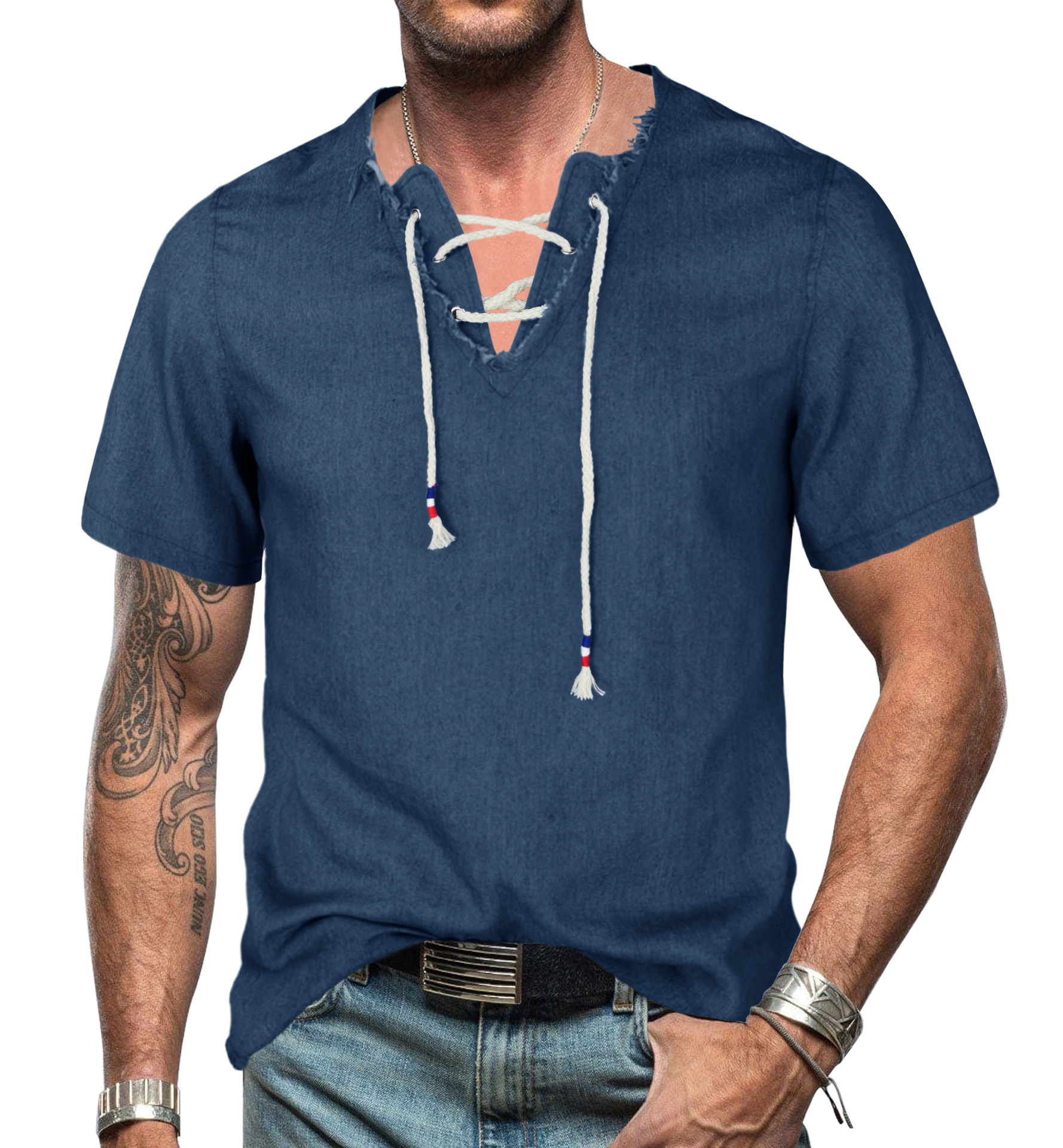 Title 8, Camisa Jeans Masculina Europeia e Americana, Co...