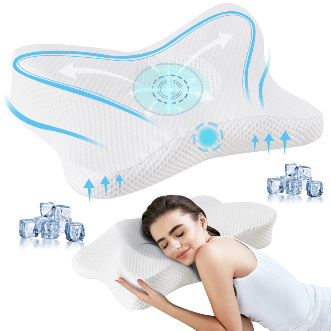 Cervical Neck Pillow, Cooling Ergonomic Memory Foam Pillows  Dual Height Orthopedic Support Contour Pillow For Side — foto 8