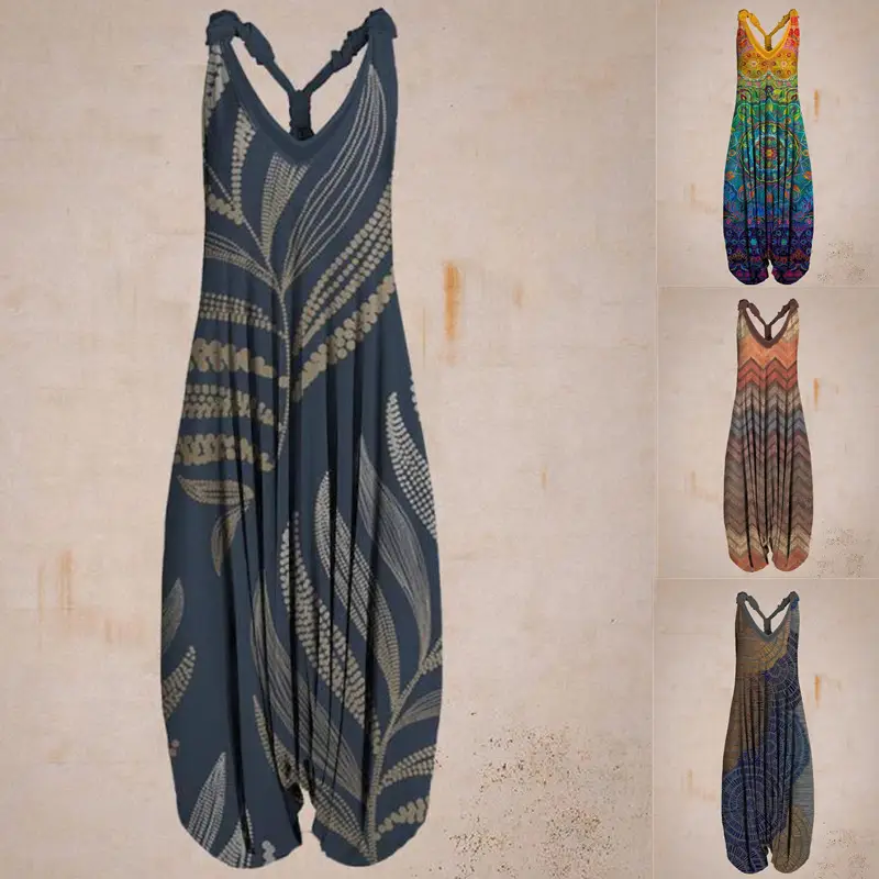 Color Block Striped Print Casual Long Sleeve Round Neck Jumpsuit