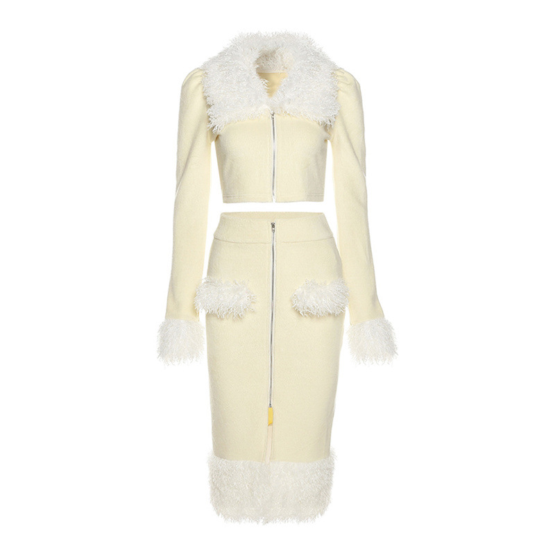 Fashionable Zipper Plush Splice Coat