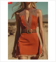 Women's Short Knit Vest Dress Orange Red - Shop at LoveMi
