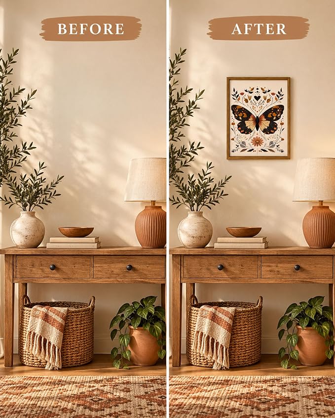 Framed Vintage Butterfly Wall Art Boho Botanical Canvas Decor For Home Bedroom Living Room 8x10 Inch 6