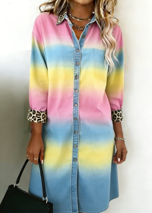 Retro-style Collared Women's Long-sleeved Midi Shirt Dress