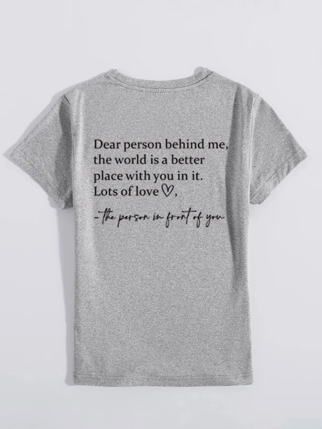 Round Neck Slogan Printed Short Sleeved T shirt Grey - Shop at LoveMi
