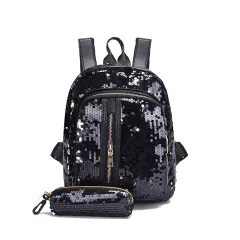Shiny Student Backpack Female Bag - Black - View 1