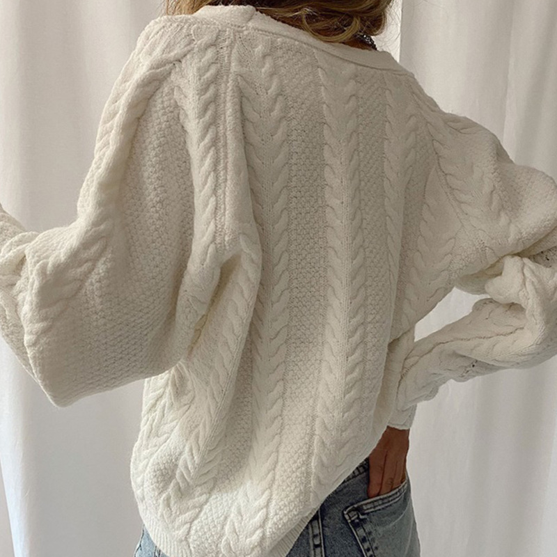 Jacket Solid Color Long Sleeved V Neck Twist Breasted Knitted Cardigan