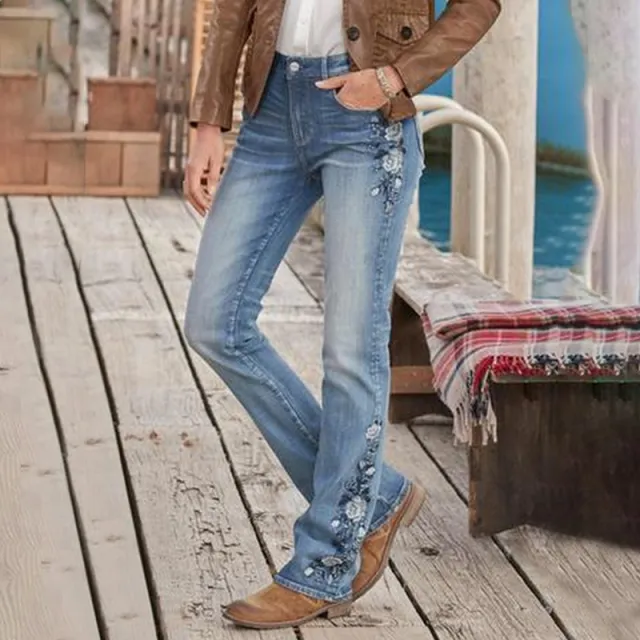 Women's Embroidered Bootcut Slim Fit Jeans Blue - Shop at LoveMi