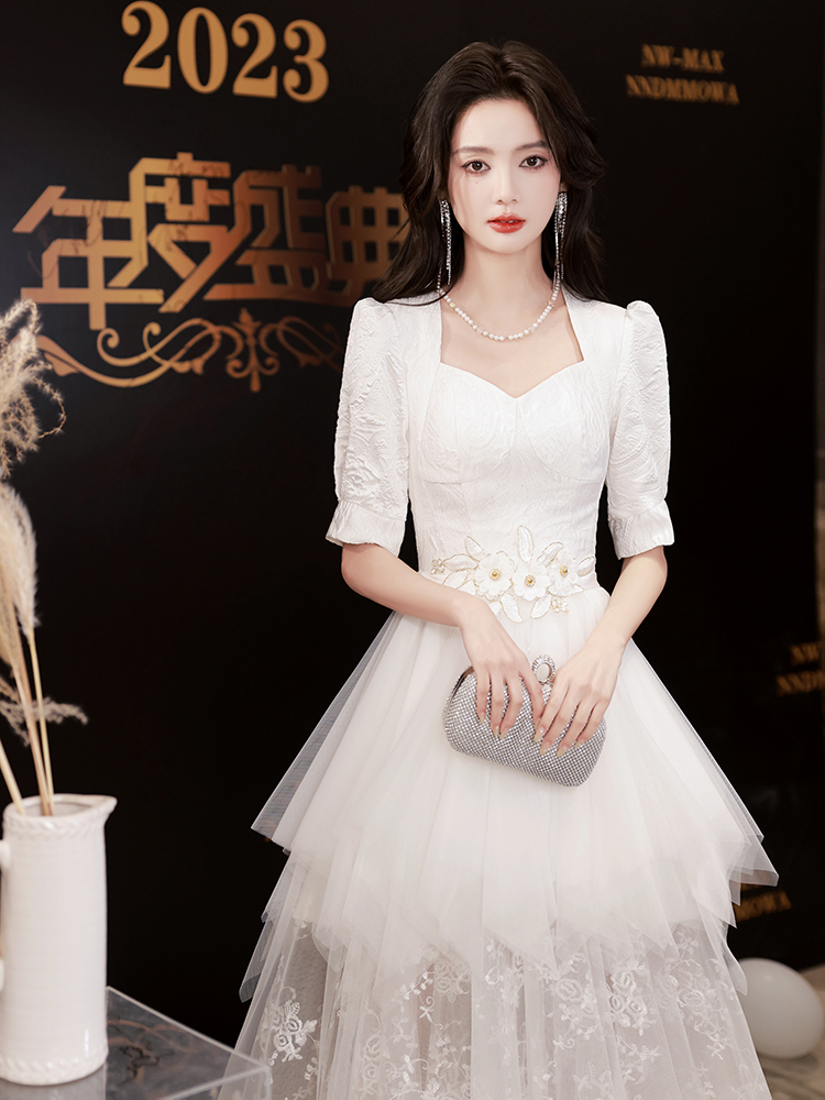 Puffed-Sleeve White Dress, picture 2 of 5